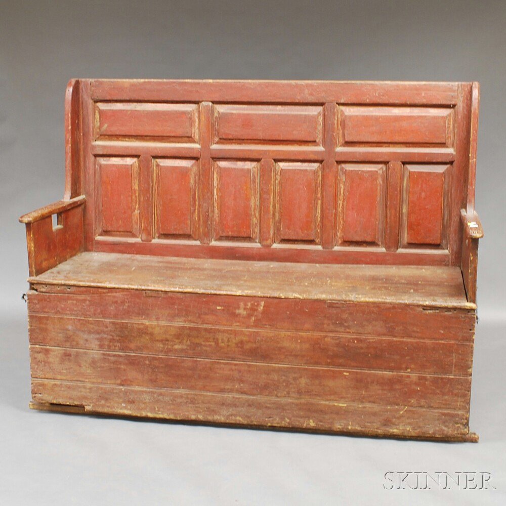 Appraisal: Red-painted and Paneled Banc Lit probably French Canada early th