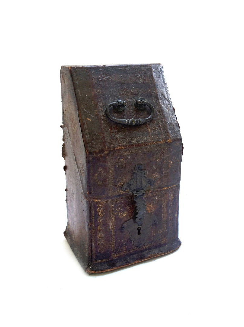 Appraisal: A leather bound wooden stationery box probably th century with