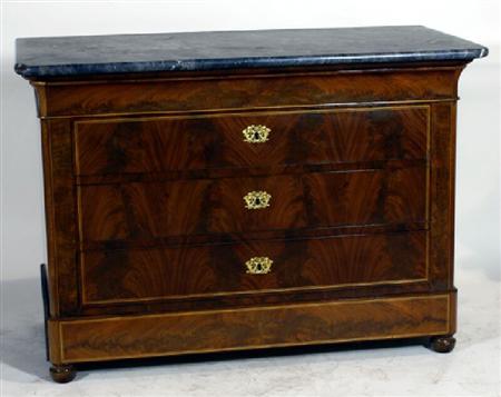 Appraisal: A th century French marble top mahogany commode the rectangular