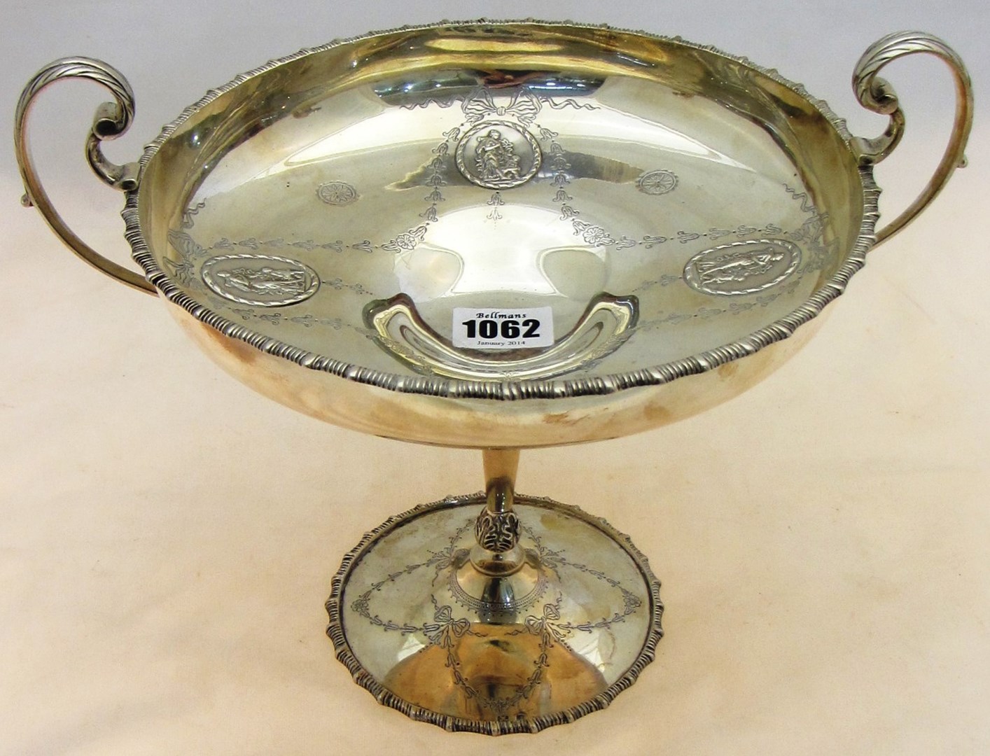 Appraisal: A silver twin handled fruit tazza decorated with four oval