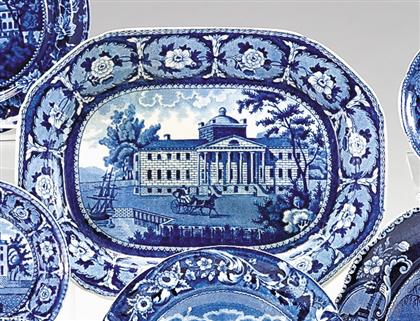 Appraisal: Historical blue transferware platter john william ridgway hanley - Decorated