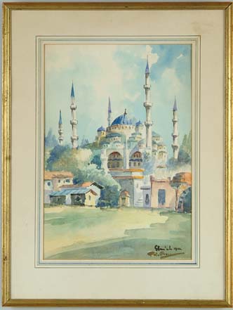 Appraisal: SIGNED Early th Century PAIR OF WATERCOLORS Each city scene