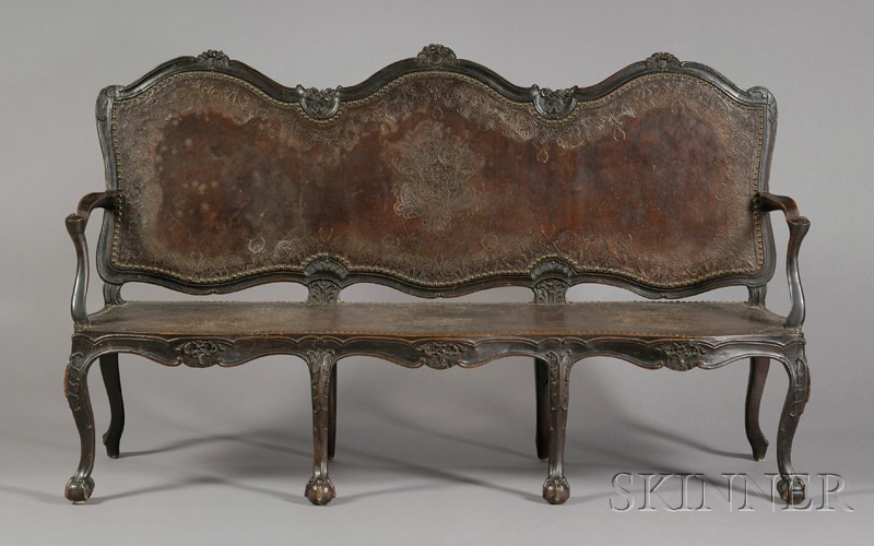 Appraisal: German Rococo-style Carved Walnut and Leather Upholstered Settee late th