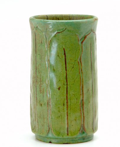 Appraisal: W J WALLEY Cylindrical vase with full-height leaves covered in