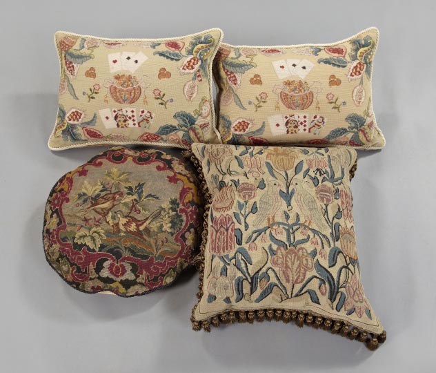 Appraisal: Group of Four Gros- and-Petit-Point Accent Pillows two featuring playing