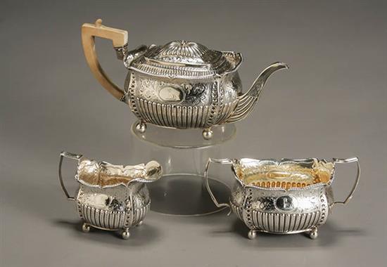 Appraisal: George III Silver Three-Piece Tea Set Thomas Halford London Consisting