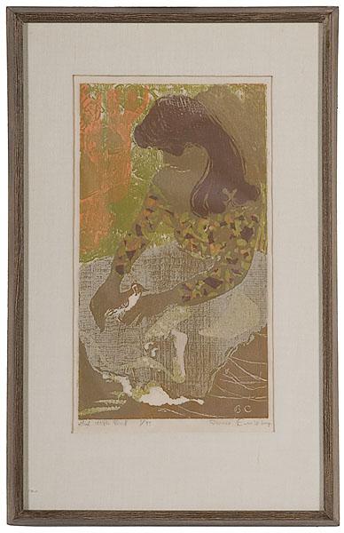 Appraisal: GIRL WITH BIRD BY BRUCE CURRIE AMERICAN B Woodblock in