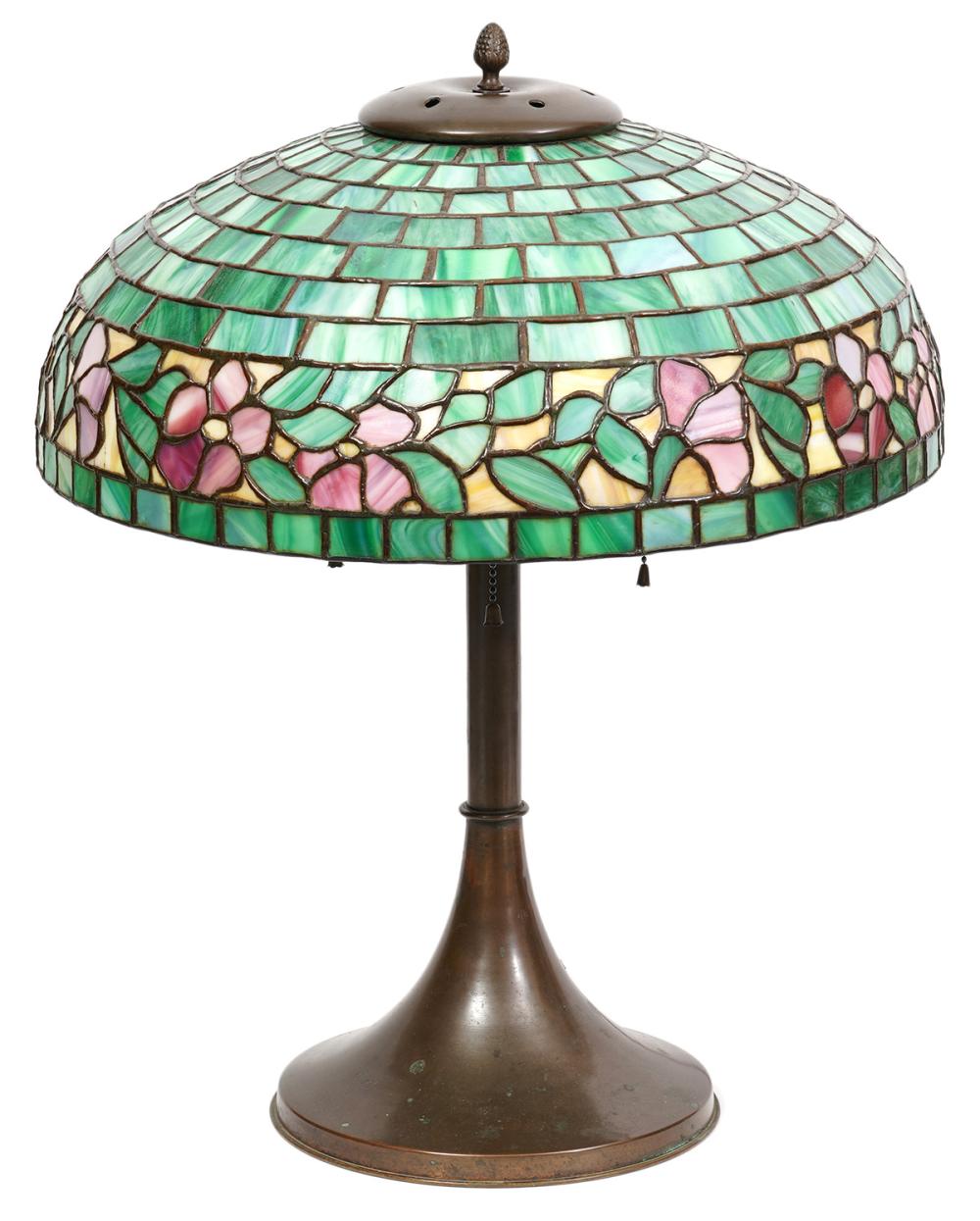 Appraisal: COPPER AND GLASS AMERICAN TABLE LAMPAmerican leaded glass and copper