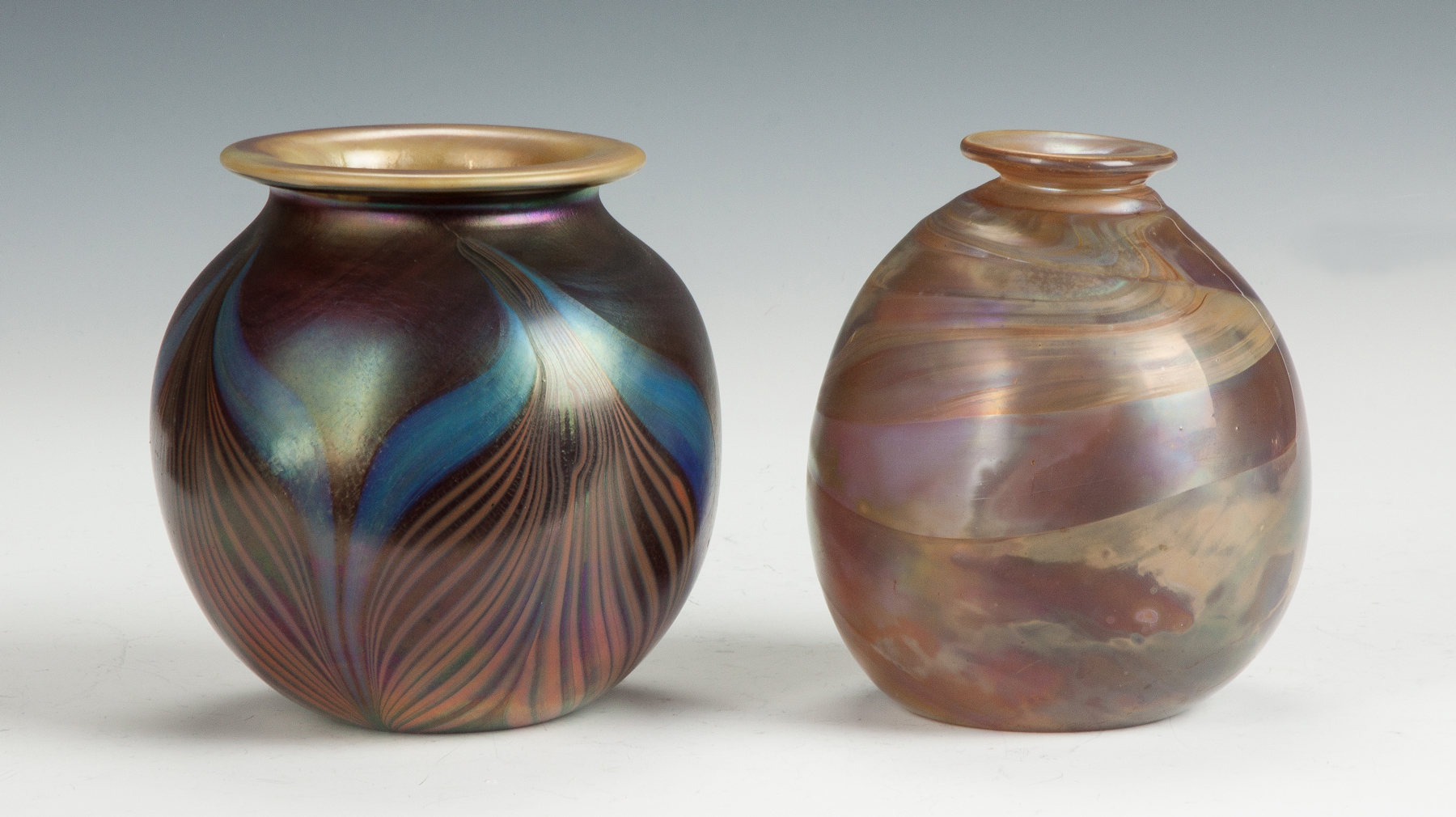 Appraisal: Two Contemporary Art Glass Vases L Sgn Illegible R Sgn