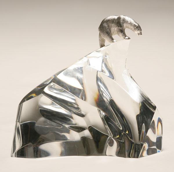 Appraisal: Steuben glass and silver polar bear James Houston designed Ice