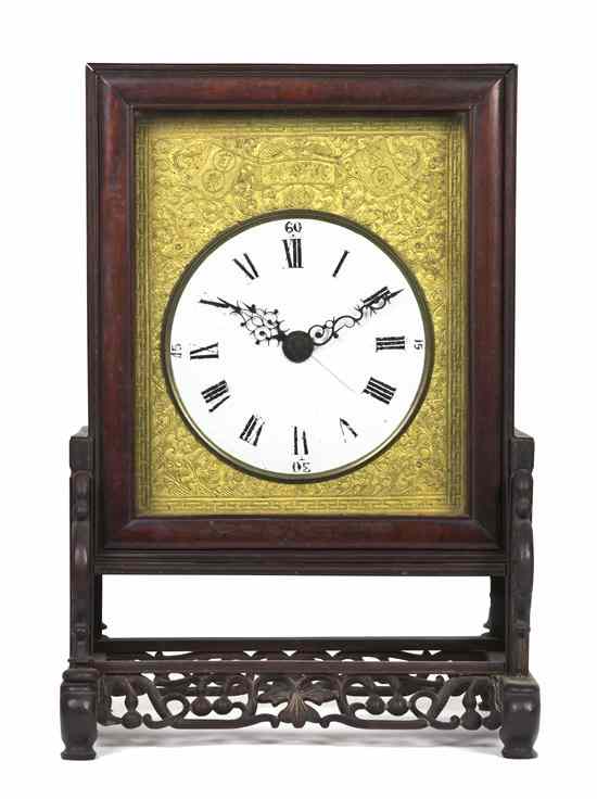 Appraisal: A Chinese Hardwood and Double Fusee Movement Table Clock having