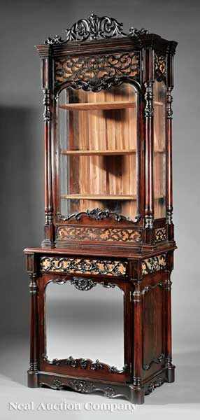 Appraisal: A Fine American Rococo Carved Rosewood Vitrine Cabinet mid- th