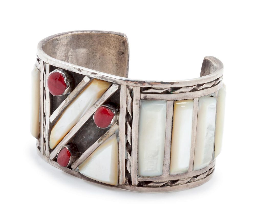 Appraisal: Zuni Shell and Coral Cuff length x opening x width