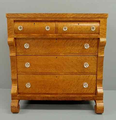 Appraisal: Vibrant bird's-eye maple Empire chest of drawers with glass knobs