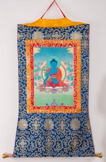 Appraisal: Buddha in Lotus Position Silk Wall Hanging Blue silk wall