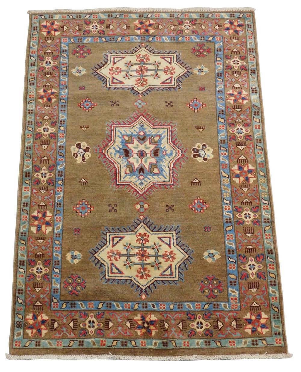 Appraisal: RUG Uzbek Shirvan ' x ' hand-woven wool light brown