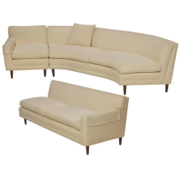 Appraisal: Baker sectional sofa attribution three sections tapered walnut legs reupholstered