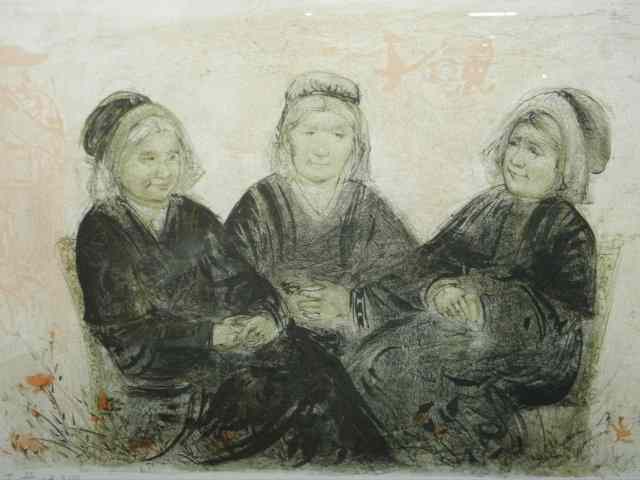 Appraisal: Edna Hibel limited edition hand-enhanced lithograph Titled ''Old Friends'' Marked