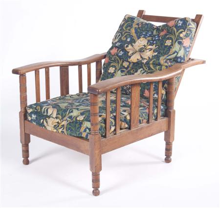 Appraisal: ARTS CRAFTS ADJUSTABLE ARMCHAIR CIRCA oak the hinged back above