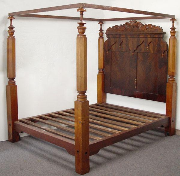 Appraisal: EARLY VICTORIAN POSTER BED WITH FLAME GRAIN SEASONAL HEADBOARD Philadelphia