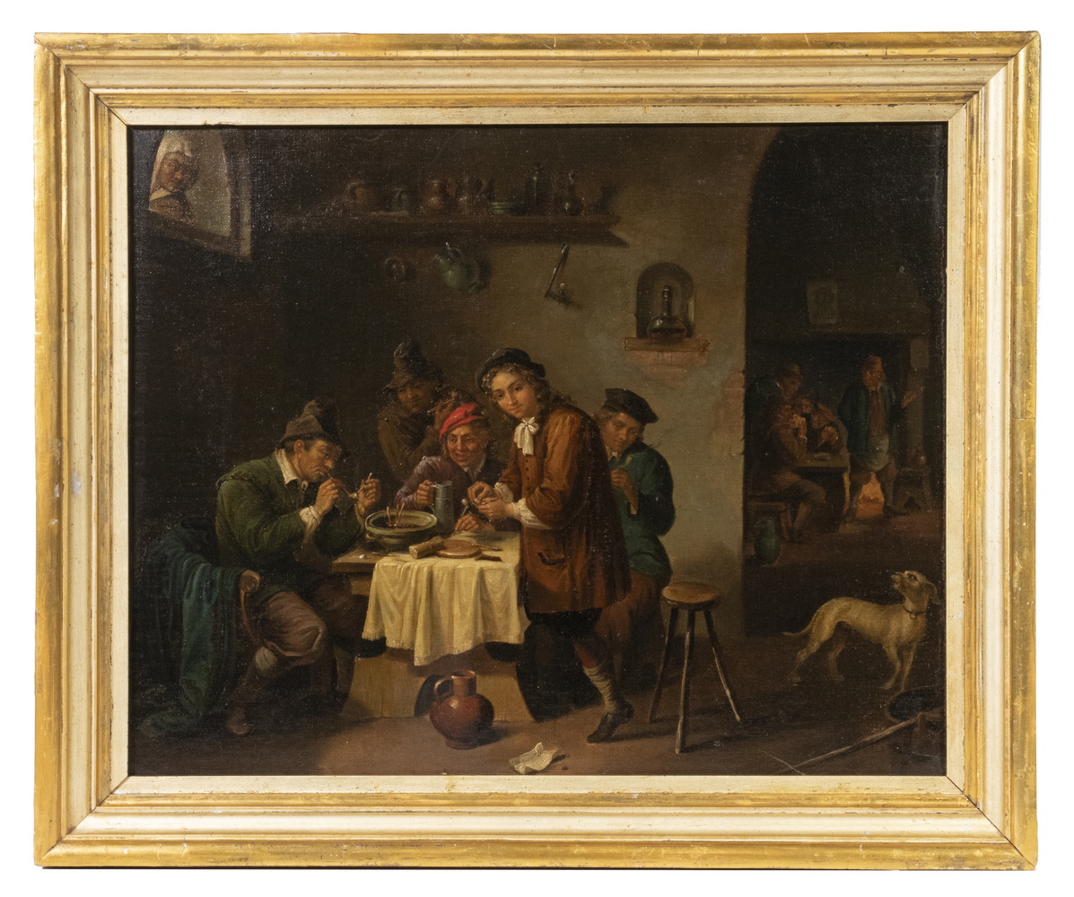 Appraisal: TH C DUTCH GENRE PAINTING A Crowded Tavern Scene oil