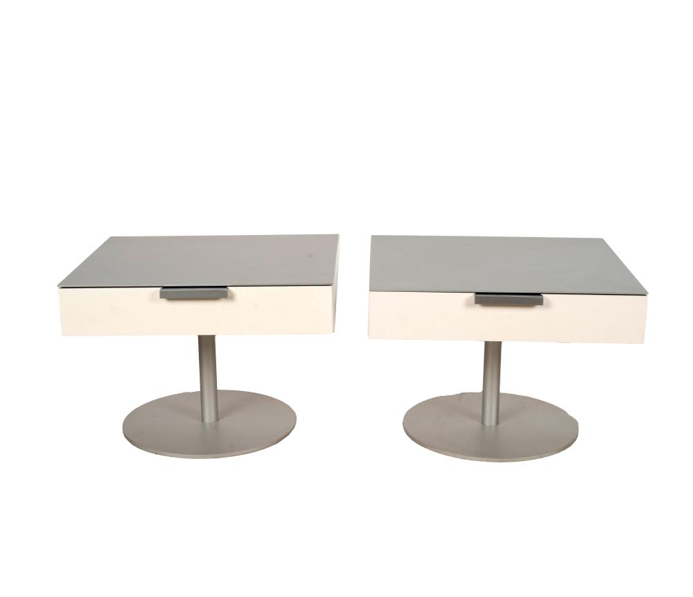 Appraisal: PAIR OF LIGNE ROSET NIGHTSTANDSunmarked lacquered wood and metal Condition