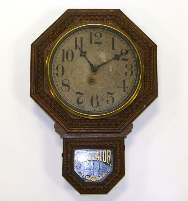 Appraisal: Ingraham regulator wall clock octagonal case carved surface gold stencil