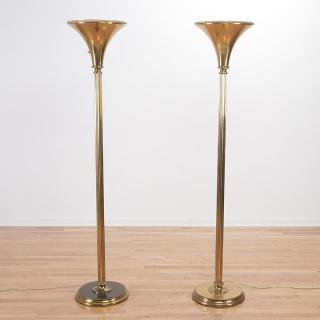 Appraisal: Pair French Art Deco brass torchere lamps Pair French Art