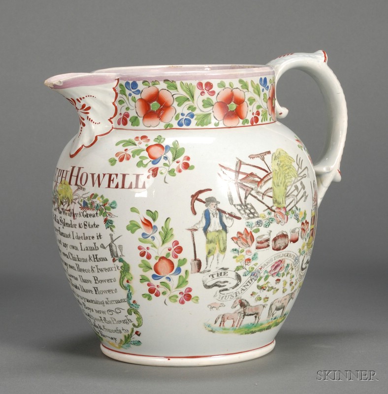 Appraisal: Pink Lustre Decorated Farmer's Arm's Jug England early th century