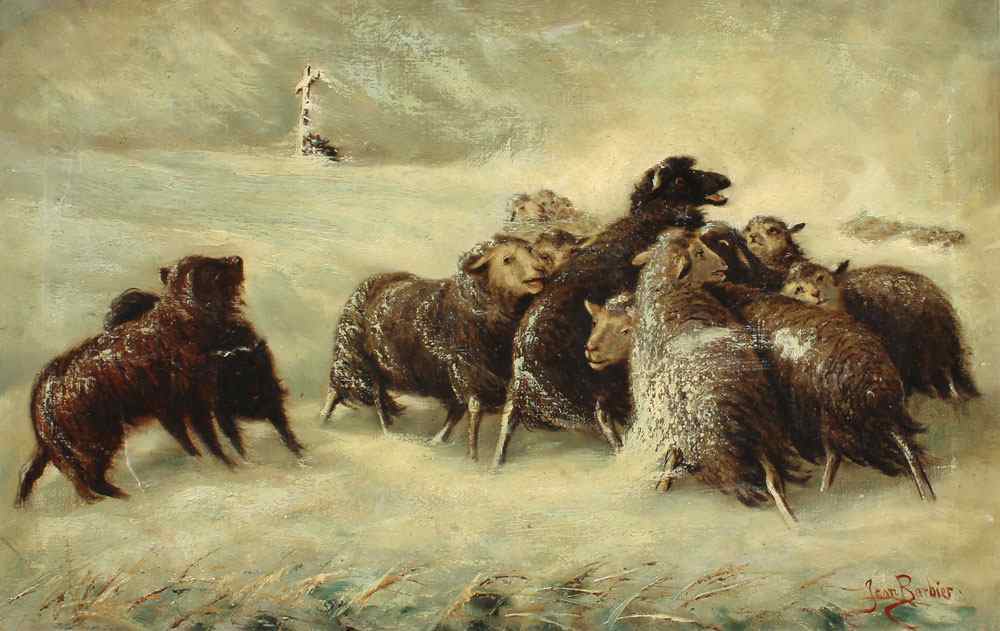 Appraisal: SHEEP IN A SNOWSTORM OIL CANVAS SIGNED JEAN BARBIER ''