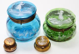 Appraisal: MARY GREGORY AND BOHEMIAN ANTIQUE GLASS BOXES MARY GREGORY AND