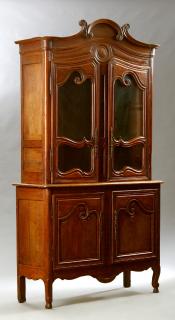 Appraisal: Louis XV Style Carved Pine Buffet a Deux Corps mi