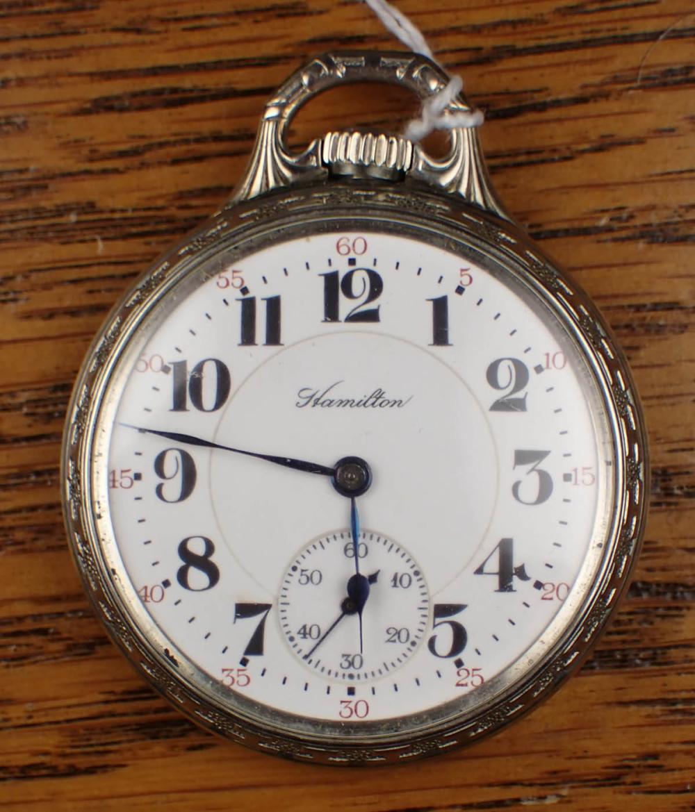 Appraisal: HAMILTON RAILROAD MODEL OPEN FACE POCKET WATCH having hour minute