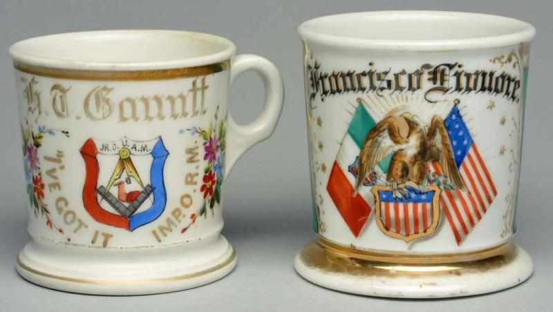 Appraisal: Lot of Fraternal and Flag Shaving Mugs Includes one with