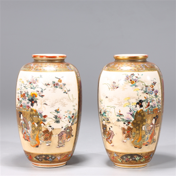 Appraisal: Pair of Satsuma porcelain vases each with seal marks to