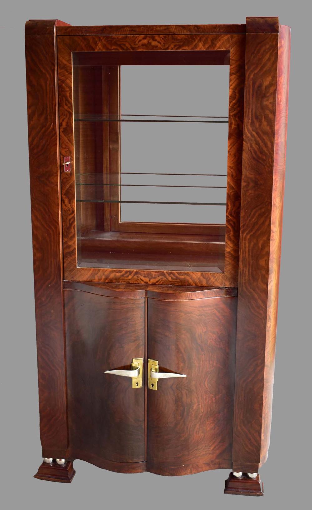 Appraisal: ART DECO WALNUT DISPLAY CABINETProbably French Circa Rectangular with doors