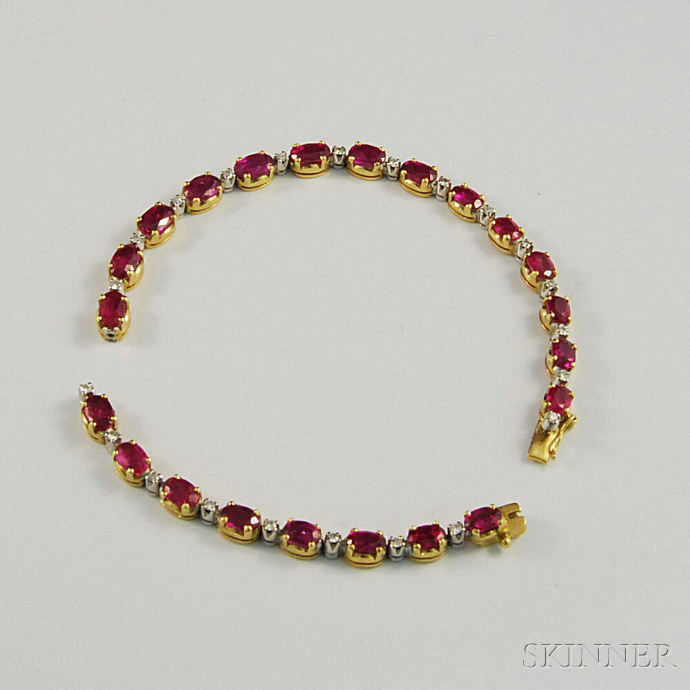 Appraisal: kt Gold Ruby and Diamond Bracelet with alternating oval-cut rubies