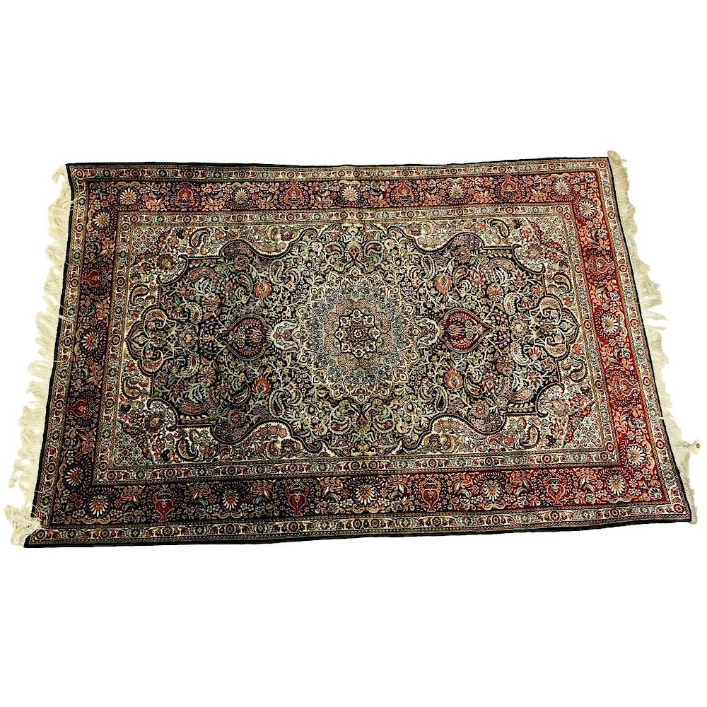 Appraisal: Handmade Silk Persian Rug Handmade Silk Persian Rug Unsigned Measures