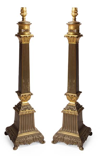 Appraisal: A pair of Renaissance style columnar form lamps height to