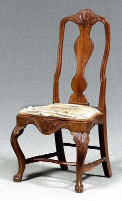 Appraisal: Continental baroque side chair fruitwood with shell carved crest skirt