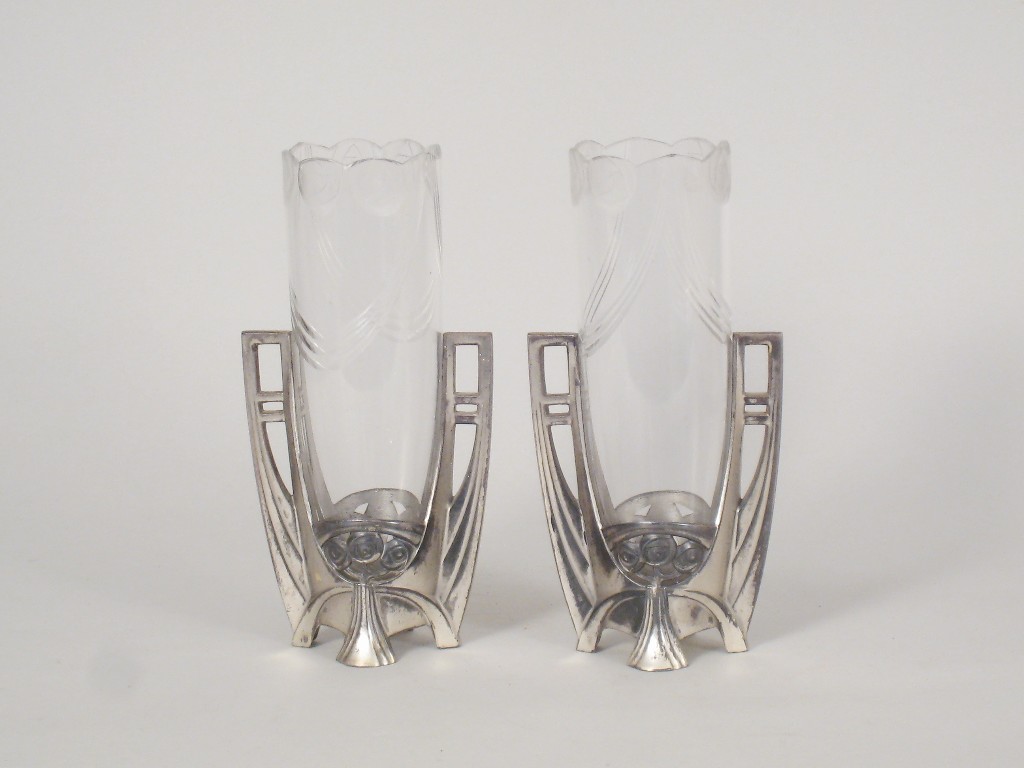 Appraisal: Pair of WMF Art Nouveau cast metal Flower Holders with