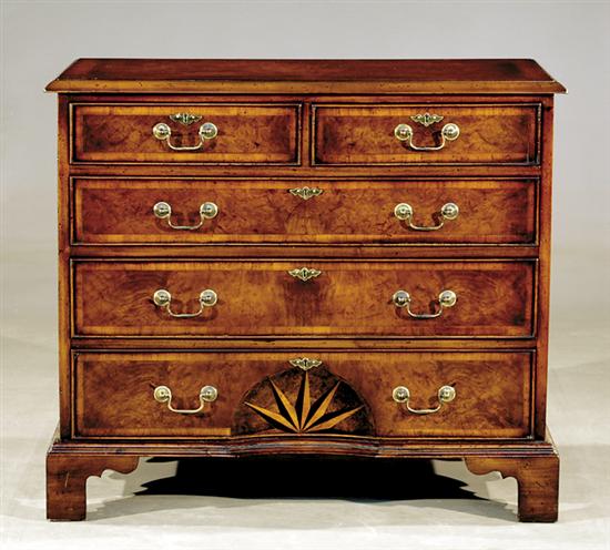 Appraisal: George II style inlaid burl walnut chest of drawers rectangular