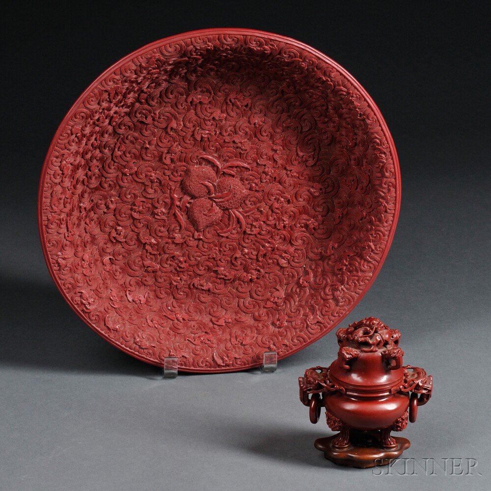 Appraisal: Plastic Cinnabar Plate and Model of a Covered Censer Taiwan