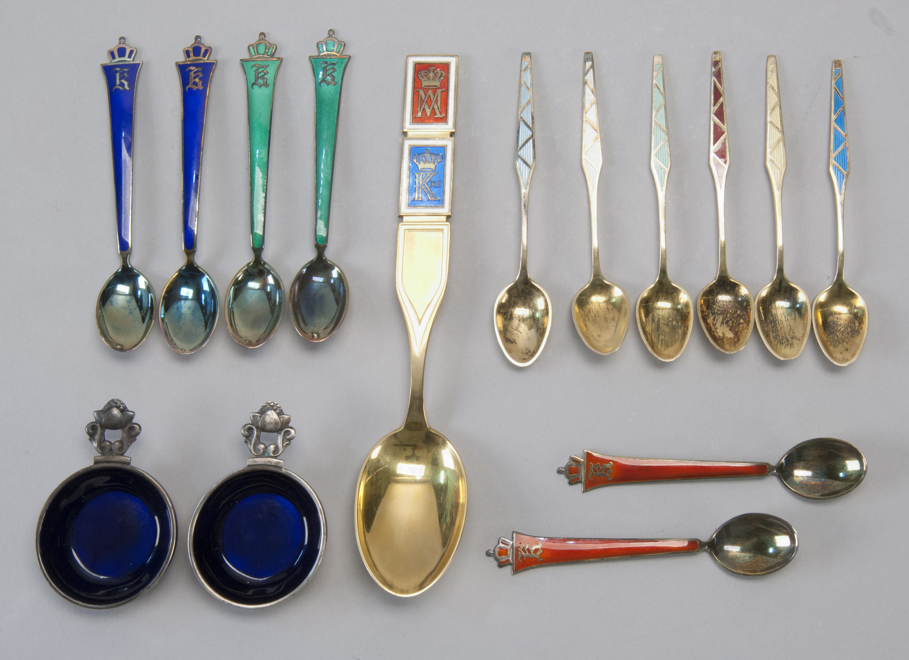 Appraisal: FIFTEEN SCANDINAVIAN SMALL ENAMELED STERLING SILVER ITEMS th Century -