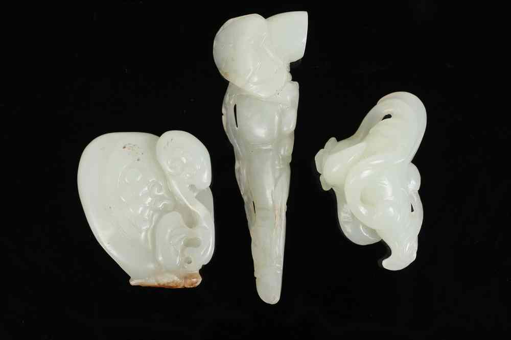 Appraisal: CHINESE JADE CARVINGS - Three th c Celadon Jade Carvings