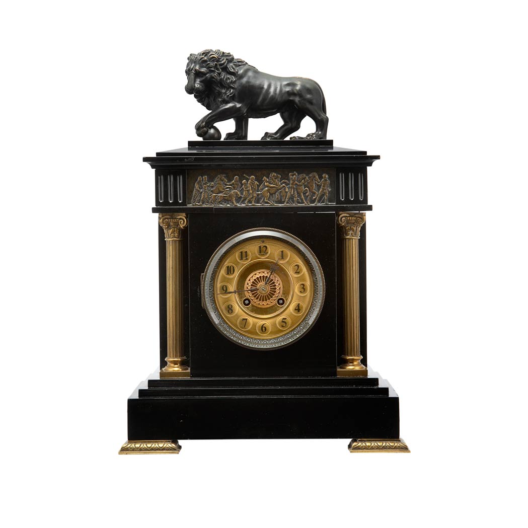 Appraisal: Neoclassical Style Gilt and Patinated-Bronze Cold Painted Metal Mantel Clock