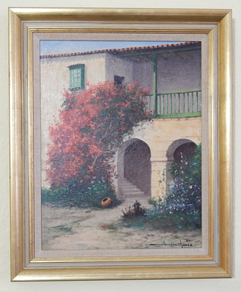 Appraisal: Valencia Chaves thC Courtyard scene oil on canvas signed cm