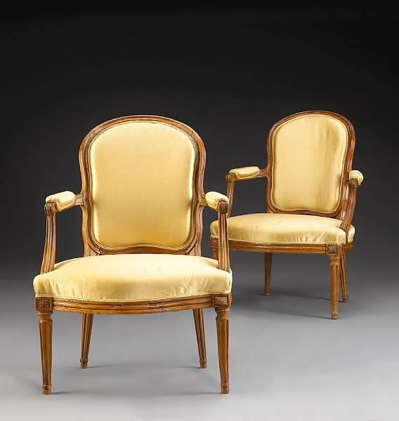 Appraisal: A set of four Louis XVI beechwood fauteuils en cabriolet