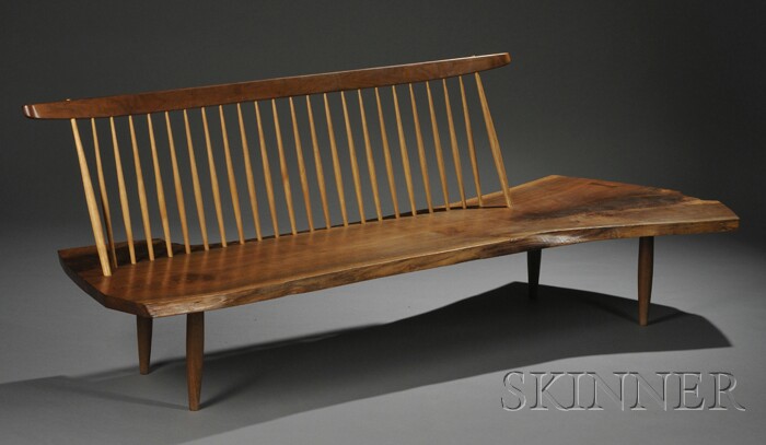 Appraisal: Mira Nakashima Conoid Bench Figured walnut and hickory New Hope