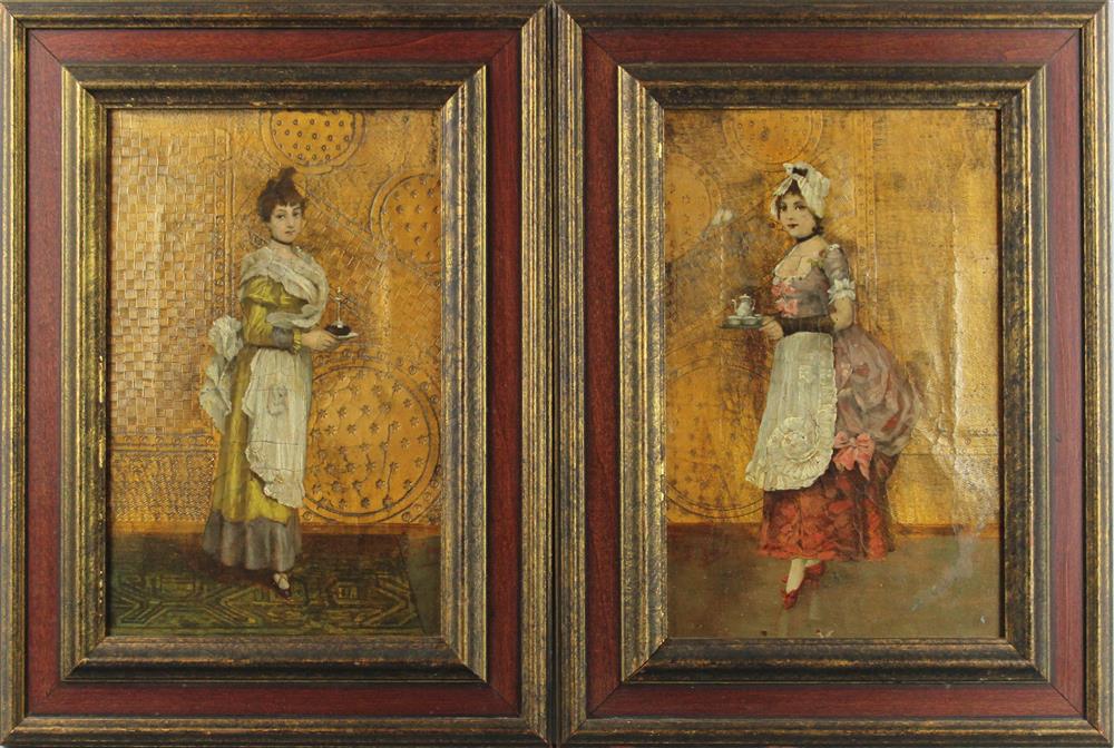 Appraisal: V GROJEAN FRENCH TH CENTURY PAIR OF MAIDS Oil on